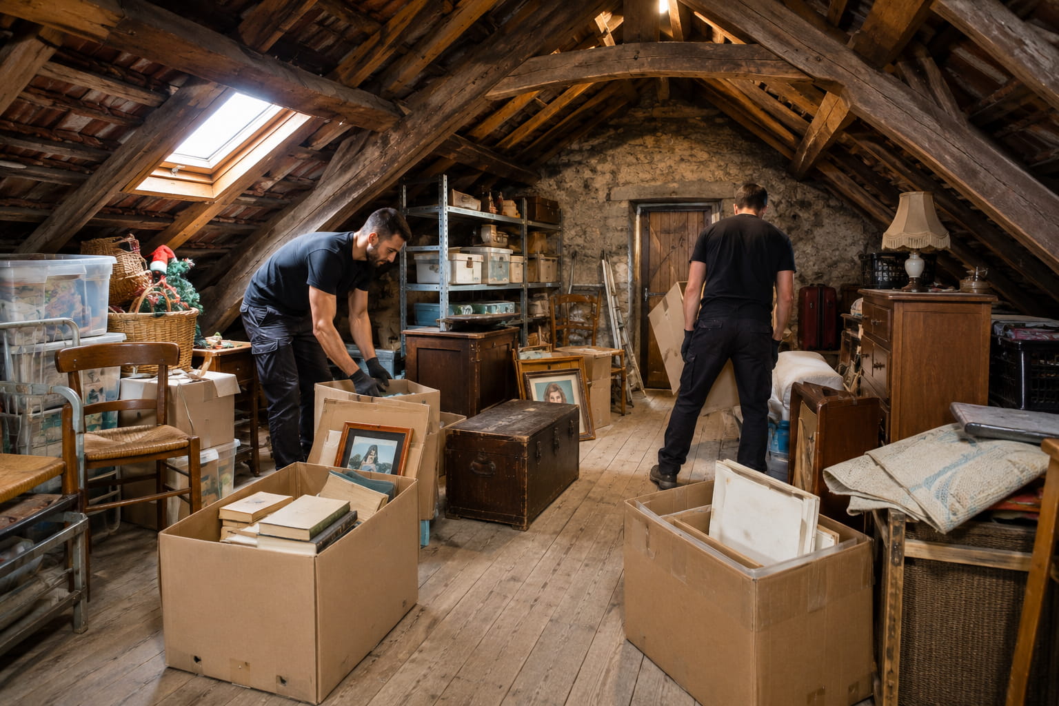 Évacuation de cartons, meubles et objets stockés dans un grenier au Bouscat